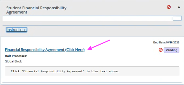 Student Financial Responsibility Screenshot of the link to the Financial Responsibility link